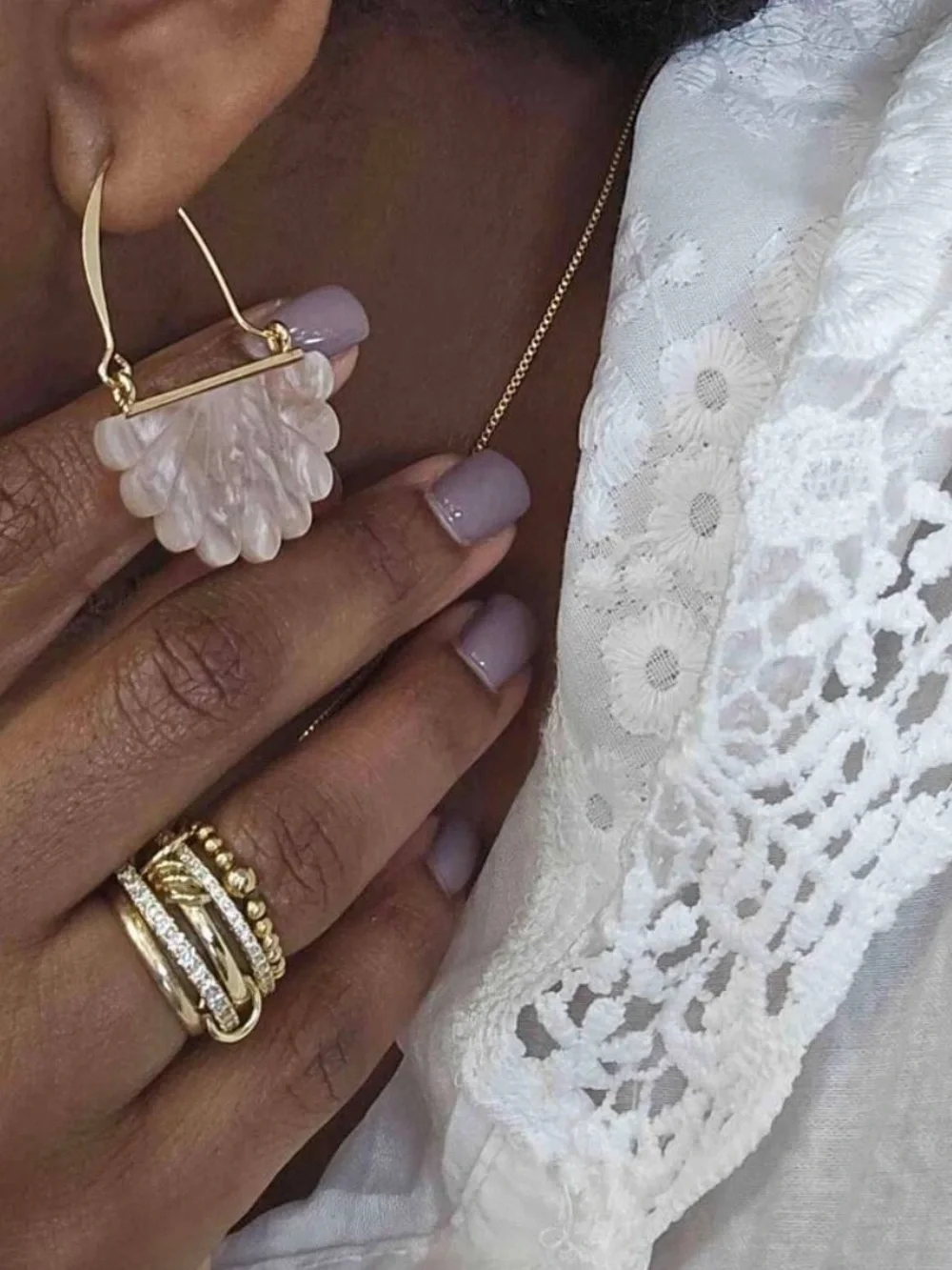 Gold and Pale Pink Shell Fan Hoop Earrings